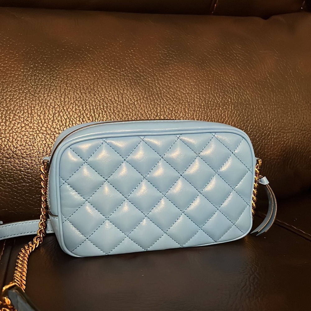 Versace Smooth DV Blue Lamb Leather Quilted Napa Camera Crossbody Handbag NEW - Picture 5 of 8